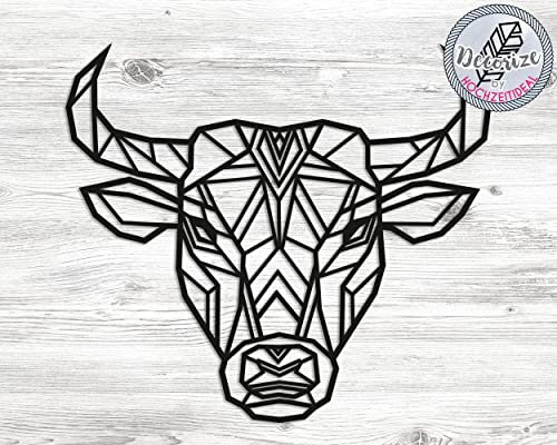 Hochzeitideal.de Holz Wandkunst • Geometrischer Stierkopf • Wanddeko Holz • minimalistische Wandkunst • Wohndekor Stier Kopf (lackiert, M (60 cm) - Höhe)