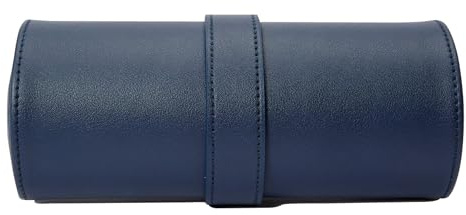 WOLF Heritage Watch Roll, Navy - Holds Up to Three Watches - Vegan Leather, Ultra-Suede Lining, Snap Closure - Includes Two Watch Guards