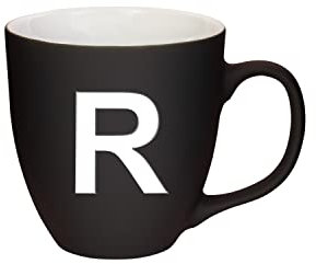 Mahlwerck Jumbotasse, selbst gestalten, große Porzellan-Kaffeetasse, matte Oberfläche, Tasse mit Buchstabe Monogramm, Initiale A-Z, Geschenk, 400 ml, Design Letter, schwarz - R