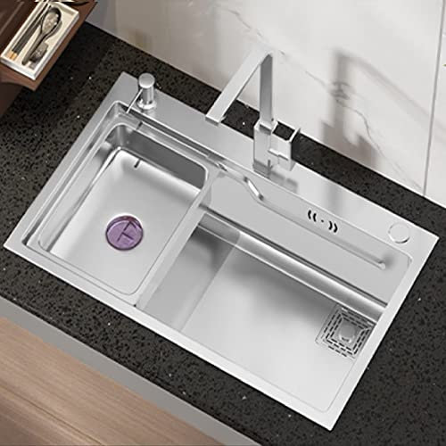 HGTRH Fregadero Bajo Encimera Negro, Fregadero Cocina 1 Seno y Escurridor, Sistema De Drenaje Inteligente Fregaderos PequeñOs De INOX, Nano Antibacteriano Fregadero Cocina Un Seno, 65 * 45CM