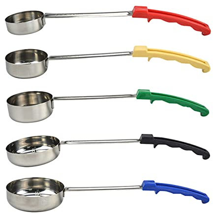 Augnongly Cucharón de salsa para pizza con mango largo de goma, cuchara medidora para pizza anticaliente