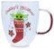 Silver Buffalo Star Wars: The Mandalorian Grogu - Taza de vidrio con mango de purpurina | Taza de café para expreso, té con leche Boba | Capacidad para 14 onzas