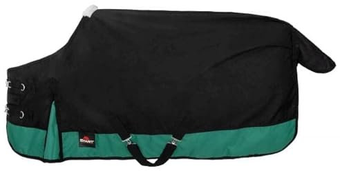 Start Outdoordecke Pferd 600D Ripstop – wasserdichte & atmungsaktive Regendecke Winterdecke 0 g mit Polarfleece – Schutz & Wärme für Ihr Pferd (Schwarz/Grün, 145cm (0g/m² Polarfleecefutter))