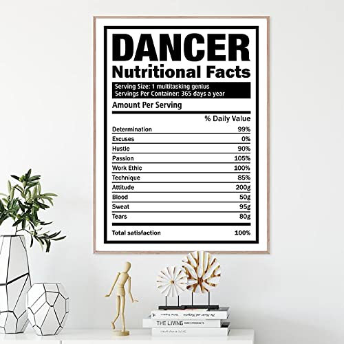Tänzer Nährwerte Zitat Leinwand Gemälde Tanzen Liebhaber Schwarz Weiß Poster Ballett Zumba Drucke Tanzraum Dekor 19.6x 29.5(50x75cm) Kein Rahmen
