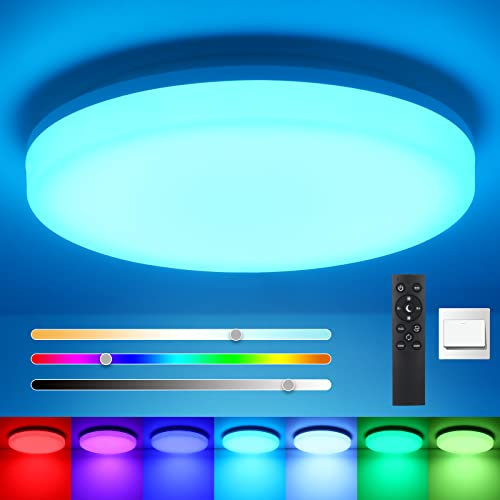 Oraymin LED Deckenlampe Dimmbar 24W, Deckenleuchte mit Fernbedienung, IP54 Wasserdichte Badezimmer Lampen, Deckenlampe LED Farbwechsel 3000K-6500K für Schlafzimmer Kinderzimmer Wohnzimmer Küche, Ø28CM