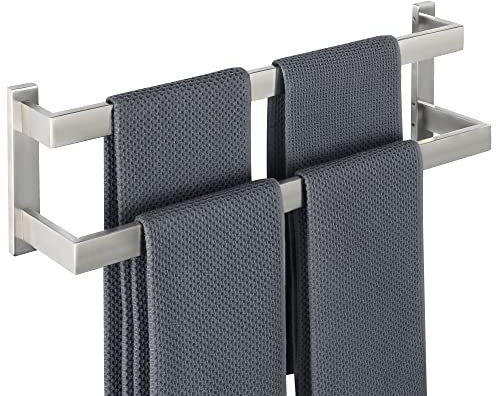 SAYAYO Porte Serviette Mural Salle de Bain, Support Serviette à Double Barres en SUS304 Acier Inoxydable, Porte Serviette Brossé pour Cuisine, EGOY002-LS
