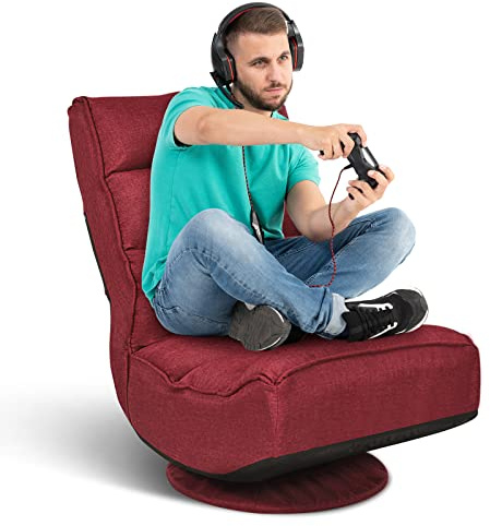 LIFEZEAL Silla de Suelo Giratoria 360° Ajustable (Rojo) | Silla de sofá plegable con respaldo ajustable en 5 posiciones, sin reposabrazos, soporta hasta 150 kg