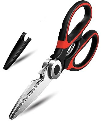 KISUOMAOYI Heavy Duty Kitchen Scissors, Sharp Kitchen Scissors Multipurpose Utility Stainless Steel Scissor, Kitchen Shears for Chicken, PoultryMeat, Vegetables, Herbs, BBQ,Bottle & Jar Opener(Red)