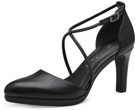 Tamaris Damen Pumps mit Riemchen Vegan Blockabsatz; BLACK/schwarz; 38