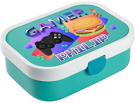Personalisierte Brotdose mit Namen Große und praktische Brotdose für Kinder Wunderschöne Lunchbox für Mädchen und Jungen mit verschiedenen Motiven Gamer Boy [087]