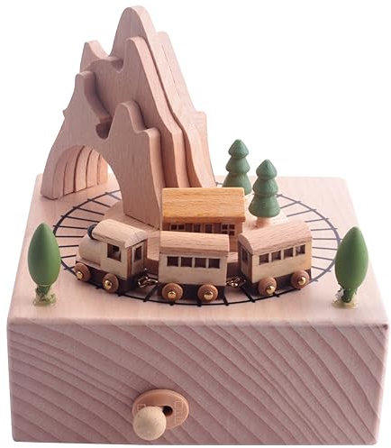Dedjgoo Spieluhr aus mit Bergtunnel mit kleinem, magnetischem Zug