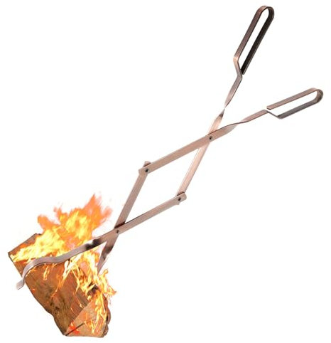 Uten 66 cm Kaminzange aus Edelstahl, faltbar Schwerlast Kohlezange Feuerstelle Zubehör, Werkzeug für Outdoor Indoor Camping BBQ Bronze, Geeignet für Zweihandbedienung
