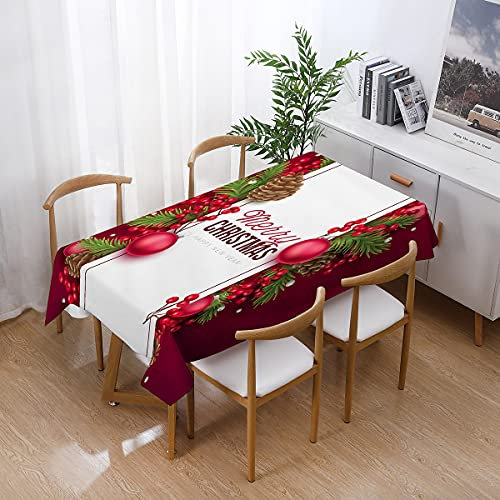 Tischdecke Rotes Lila Weihnachten Tischdecke Abwaschbar Leinen Weihnachtstischdecke Wasserabweisend Tischdecken für Esszimmer Outdoor Dekoration Table Cloth Party Tischdecke(140x140cm)