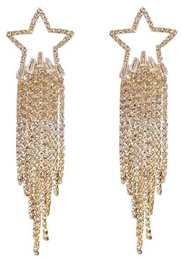 FDEETY Orecchini Pendenti Stella Cascata Brillante Strass Lunghi Eleganti Gioielli Donna Accessori Cerimonia Matrimonio Lusso
