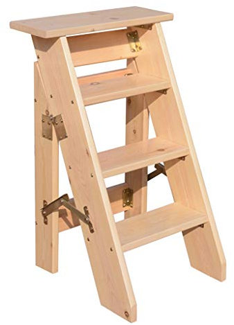 WZ-Escaleras Plegables Taburete de Escalera de Madera Multifunción Plegable 4/5 escalones Tablero de Madera Gruesa Biblioteca doméstica (Capacidad de 150 kg) (Color Natural) (Tamaño: 4 escalones)