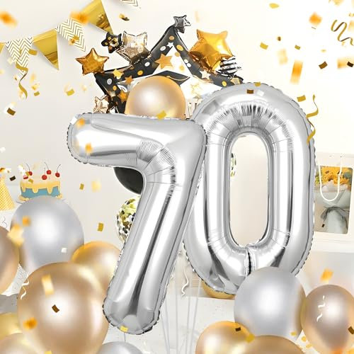 Zahlen luftballon 70 jahre | Silber Folienballon-4070 Geburtstagsdeko -70 Ballon Zahl Deko zum Geburtstag fliegt mit Helium 70.Geburtstag für Männer Frauen 70.Geburtstagsparty Jubiläum