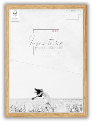 Infantasie N°2 Bilderrahmen 33x48 cm Bildmaß, Eiche Catania, MDF Holz | eckige Profilleiste 30 mm foliert, Kunstglas glasklar & bruchsicher, HDF-Rückwand, Metall-Zackenaufhänger, handgefertigt