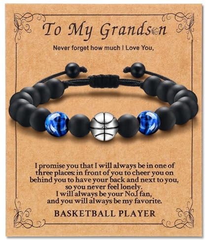 Alissl Armband für Jungen, Fußball, Basketball, Baseball, Geschenk, Armband bringt Gesundheit Sicherheit und Glück als Geburtstag, Schulabschluss für Kinder, Sohn, Enkel, 6-10In, Stein