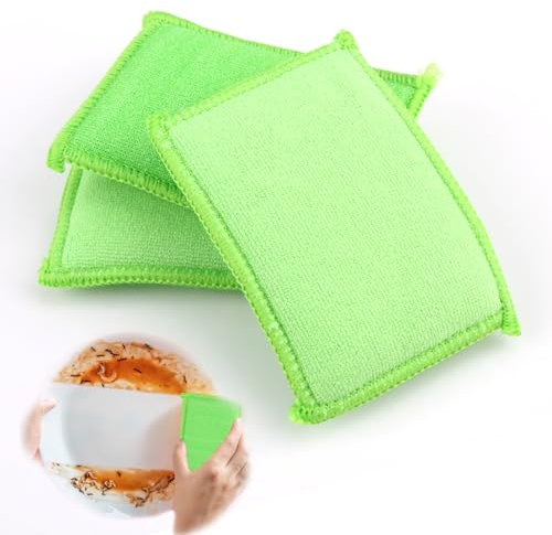 3Pcs Esponjas Reutilizables de Microfibra (10X8 Cm, Verdes), Esponja y Estropajo Lavables de Microfibra de Dos Caras, para Limpieza Cocinas y Multisuperficies, Eficaz en Sartenes, Ollas, Barbacoas