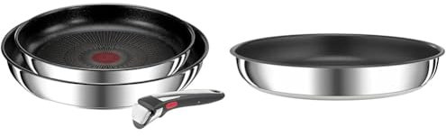 Tefal Ingenio Preference On - Juego de 2 Sartenes + Mango extraíble e intercambiable Ingenio Preference Sartén 22 cm, apilable, acero inoxidable, revestimiento antiadherente