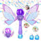 Bombble Feen Seifenblasenstab, Elektronische Seifenblasenmaschine Kinder Zauberstab 5000+Blasen/Min mit Seifenblasenlösung/LED, Seifenblasenspielzeug Geburtstag Geschenk für Mädchen&Junge (Purple)