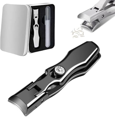 Lux German Grip Nail Clippers for Men, 2025 New Portable Ultra Sharp Nail Clippers, German Professional Nail Extra Large Heavy Duty Toe Clippers for Seniors with Catcher File (Black)