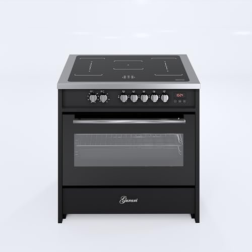 GURARI Fornello a induzione con forno elettrico E 913 BL Piano cottura a induzione 90 cm, Range Coocker con 5 zone a induzione (2 Flex Zone) tutti con booster, fornello a induzione in nero