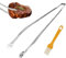 BBQ Grillzange Drehbar, Grillzange Edelstahl, BBQ Wurstzange Mit Pinsel, 40cm Grillzange Mit Rädchen, BBQ Würstchen Wendezange, Grill Hot Dog Wendezange, bbq Wurstdrehzange