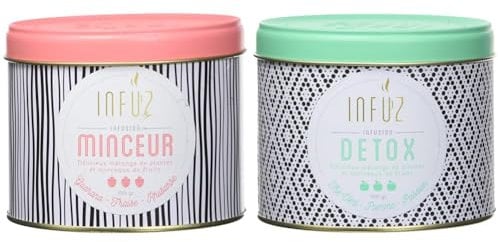 Lot de 2 infusions - Détox & Minceur - Thé Vert, Guarana, Fraise, Rhubarbe, Pomme - Perte de poids, Brûle-Graisse - Fabriqué en France - INFUZ