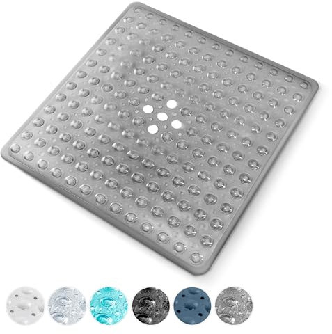 KEPLIN Premium Non-Slip Shower Mat - 200 Suction Cups, BPA, Latex Free, Mildew Resistant, Machine Washable - Safe, Durable & Comfortable for Shower Floors (Grey, 54 x 54cm)