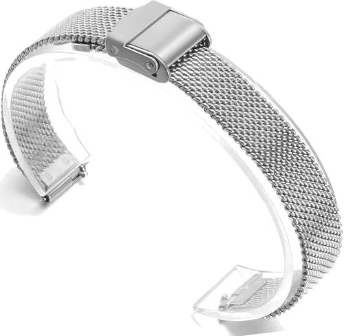 OUTPUTBT Métal Bracelet 14mm Acier Inoxydable Bracelet de remplacement Compatible avec SHENGKE Swatch Lady Armband 14mm Compatible avec Timex pour fille garçon Femme Homme Argent