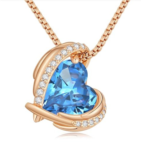 CDE Collier pendentif coeur femme en or rose, orné de cristaux bijoux cadeau pour femme mère anniversaire/Cadeau de Noël/Cadeau Saint Valentin (Or rose-03-Mar)