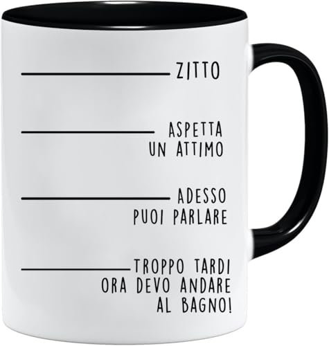 Tazza divertente | Tazza con scritte simpatiche | Tazza colazione uomo | Tazza simpatica per ufficio | Regalo divertente per lui | Tazza originale regalo | Tazza lavabile in lavastoviglie (Nero)