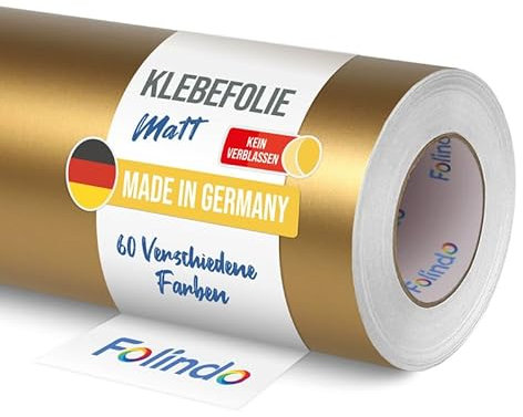 FOLINDO Möbelfolie selbstklebend 091 Gold Matt 5m x 31,5 cm - Klebefolie Möbel, Klebefolie Küche, Möbelfolie, Folie für Möbel, Möbelfolie selbstklebende Folie, Küchenfolie selbstklebend