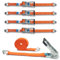 Set di 4 cinghie con cricchetto stabile e gancio profilato, DoZurr 5000, portata fino a 2500 kg, larghezza 50 mm x lunghezza 6 m, colore arancione, per camion e rimorchi grandi