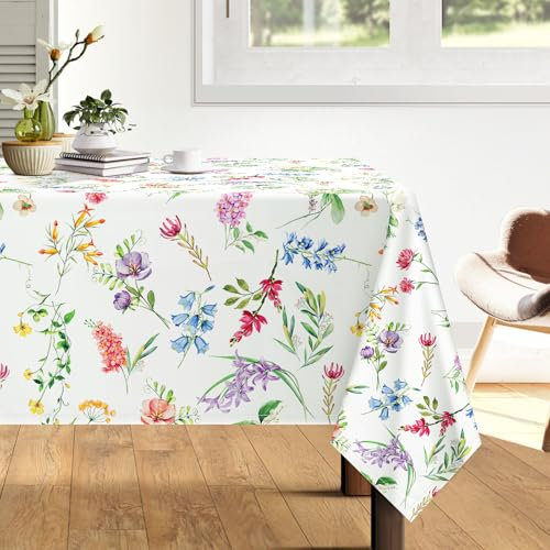 Arquiel Tischdecke Wildblumen, Tischdecken Abwaschbar Rechteckige Tischtuch Frühling Französisch Tischdeck für Haus Küche Esszimmer Party Dekoration(152 x 213 cm)