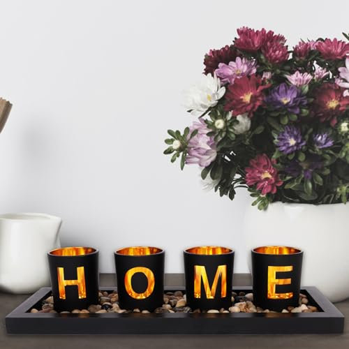 Candle Holder Set, Candles Modern Tealight Includes 4 Glass Cups Candle Holder Wooden Tray Glass Cups Candle Holder for Home Decorations Table Decorations