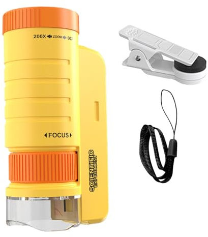 Portable Handheld Microscope, Kids Digital Microscope, Digital Microscope, Kids Science Toys, 7x4x15 cm, 60X-120X Magnification for Educational Science Exploration, White Blue and Yellow