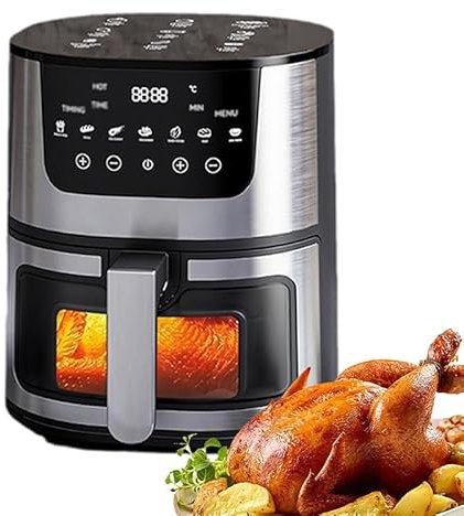 Air Fryer Oven, 15L Stainless Steel Visual Air Fryer, 2400W Smart Oven with Digital Timer, Touchscreen and 9 Presets Menu, 80-200℃ Temperature Control, Automatic Power Off, for Home Kitchen