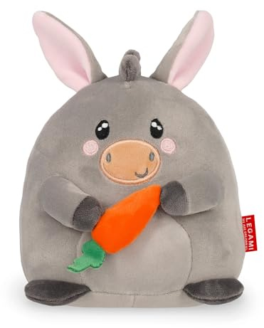 Legami - Super Soft Plush Plüsch, Donkey Thema, Mini Größe, mit personalisierbarer ID Karte, Steht alleine, 14x15x12 cm, Grey