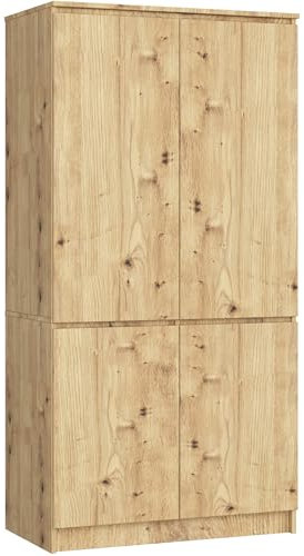 AKORD Ensemble d'armoire S90 90 cm | Penderie avec 4 portes | Extension de garde-robe | Extension pour une armoire | L 90 x H 180 x P 51 cm | Poids 66,6 kg | Chêne artisanal