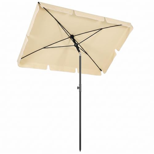 Outsunny Ombrellone da Giardino 2x1.3m Inclinabile con Bordi Arruffati, Ombrellone da Esterno con 4 Stecche in Alluminio e Poliestere 160g/㎡, per Cortile, Terrazza e Balcone, Beige