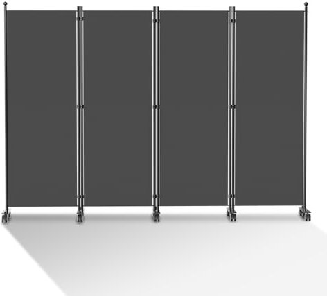 Jopassy 4-TLG 228x181x30 cm Paravent mit Rollen und Bremsen, Faltbarer Raumteiler, Mobiler Sichtschutz, Anthrazit, Ideal für Wohnzimmer, Schlafzimmer, Balkon