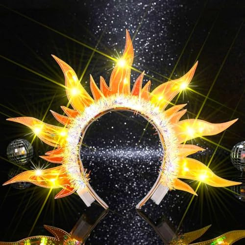 Evlry LED Flamme Haarreif Leuchtende Feuer Stirnband Kopfschmuck Halloween Haarschmuck für Damen