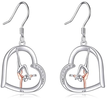 URONE Gymnastik-Ohrringe Sterling Silber Herz Gymnastik Tropfen Ohrringe Ballerina Themed Geburtstag Schmuck Geschenke für Frauen