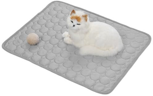 KEQAR Tapis Rafraîchissant, Auto-refroidissant et Antidérapant, Idéal pour la Maison, les Voyages ou la Voiture, En Soie Glacée Respirant Non Toxique, Durable Animaux en été (50 * 40CM, gris)