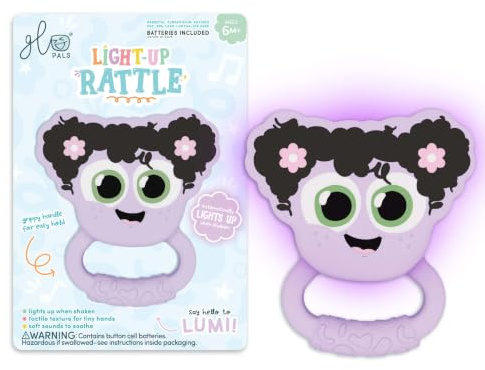 Glo Pals Leuchtende Rassel – sensorisches Baby-Rasselspielzeug, das 7 lustige Farben leuchtet – weiches Silikonspielzeug für Babys – Babyrassel – Lumi