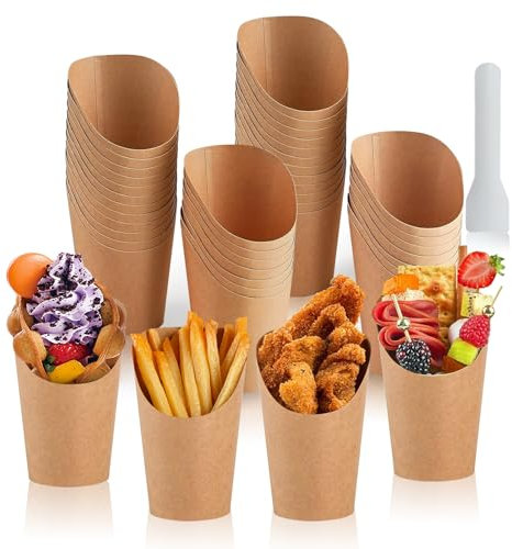 dellyy 40Pcs*Eisbecher aus Papier, mit 40 Löffeln, Materialien In Lebensmittelqualität Eis Becher Pappe, Papier Eisbecher, Einweg Eisbecher, für Kuchen, Eis und Getränke Verwendet(Kraftpapier)