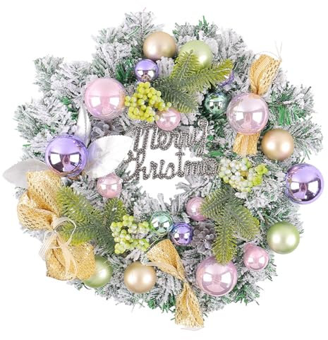 Eleganter Weihnachtskranz mit Schleife, saisonaler Kranz mit Weihnachtskugel für Tür oder Kamine