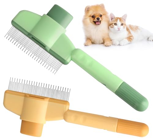 2 Stk für Fellblitz Bürste Katzenbürste Selbstreinigende Haustierbürste, Katzenbürsten Unterfellbürste Katzenhaarbürste, Hundebürste Unterwolle, Katzenkamm Unterfell für Haustiere Langhaar Kurzhaar